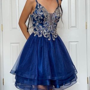 Short Blue formal dress with jewel details